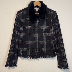 Vintage Telluride Clothing Co Plaid Faux Fur Collar Fringe Jacket Size 10